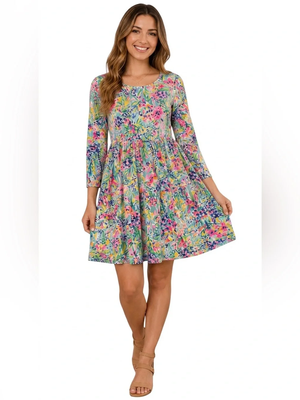 Lilly Pulitzer Floral Long Sleeve Dress AdultXXS Kids 12-16 Pink Vacation NWOT